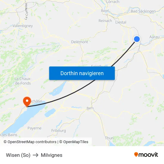 Wisen (So) to Milvignes map