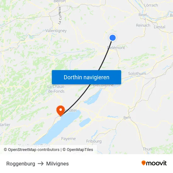 Roggenburg to Milvignes map