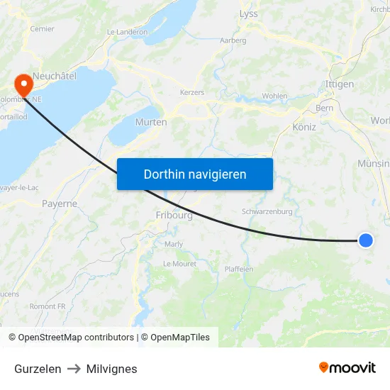 Gurzelen to Milvignes map
