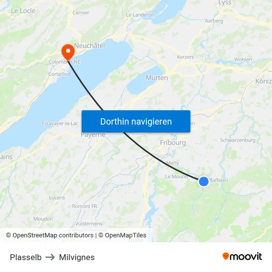 Plasselb to Milvignes map