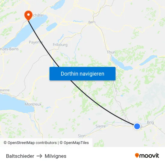 Baltschieder to Milvignes map