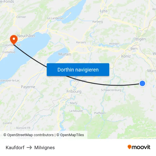 Kaufdorf to Milvignes map