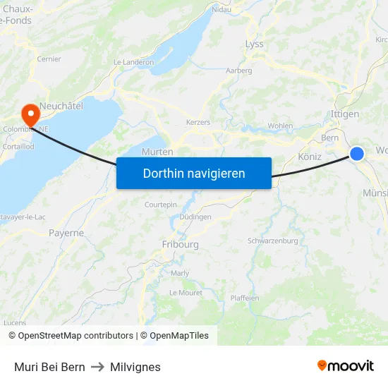 Muri Bei Bern to Milvignes map