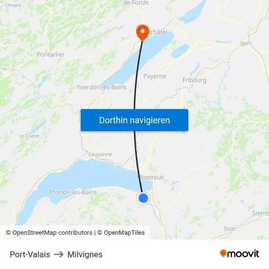 Port-Valais to Milvignes map