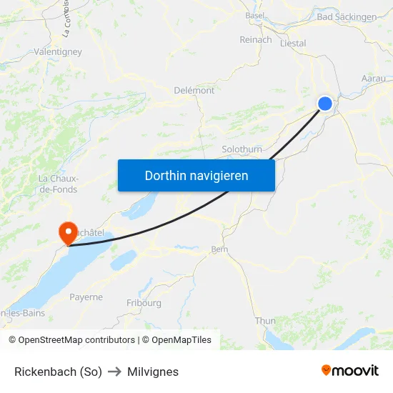Rickenbach (So) to Milvignes map