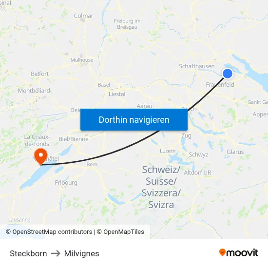 Steckborn to Milvignes map