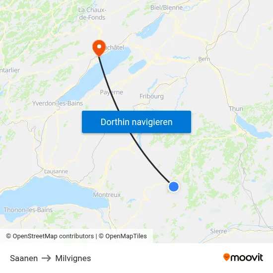 Saanen to Milvignes map