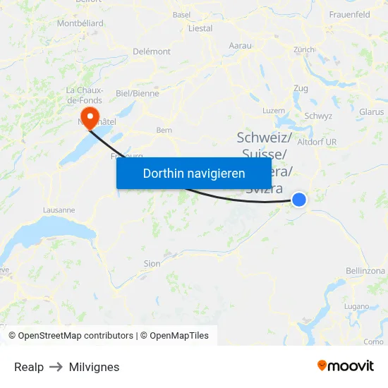 Realp to Milvignes map