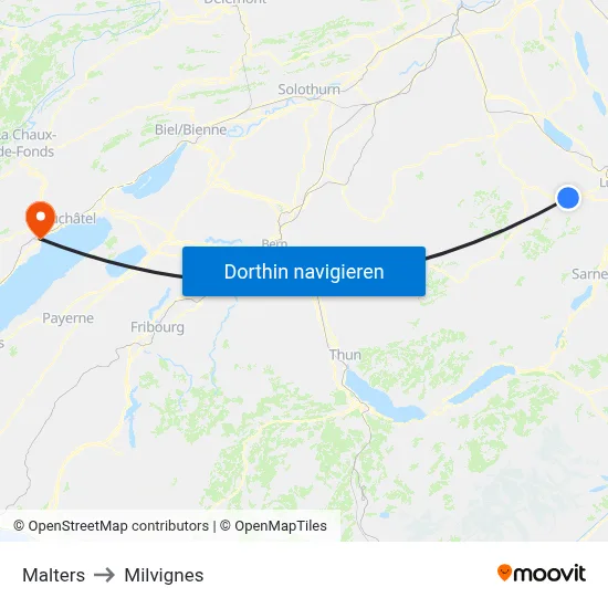 Malters to Milvignes map
