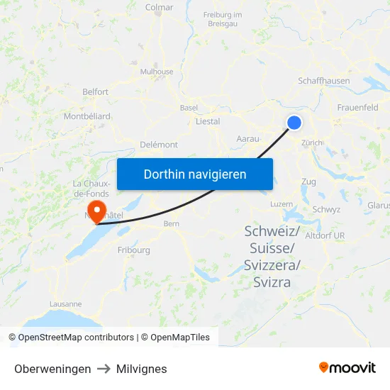 Oberweningen to Milvignes map