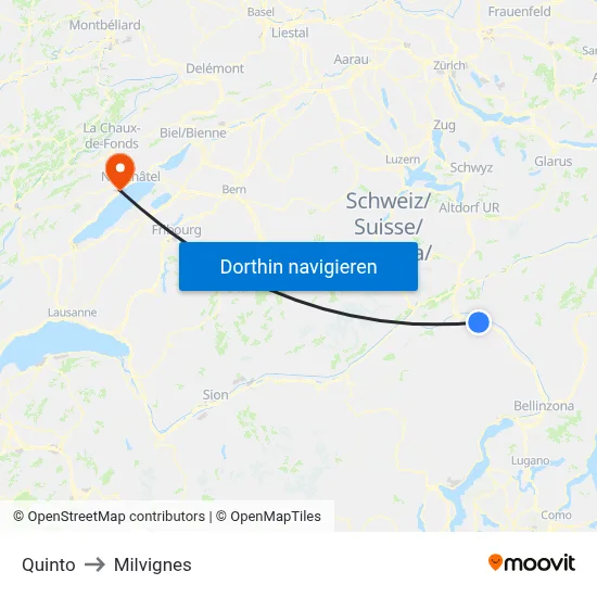 Quinto to Milvignes map