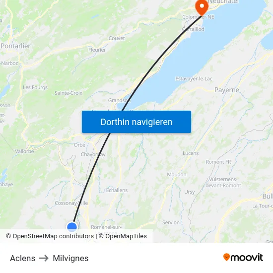 Aclens to Milvignes map