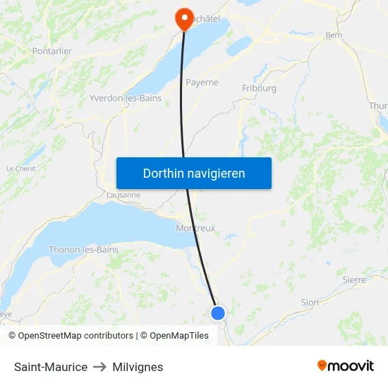Saint-Maurice to Milvignes map