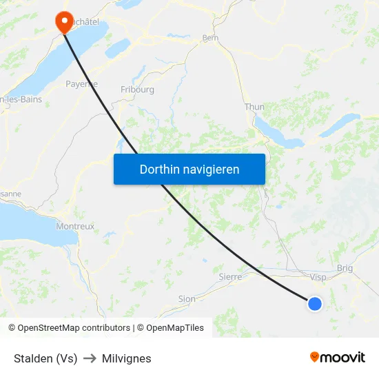 Stalden (Vs) to Milvignes map