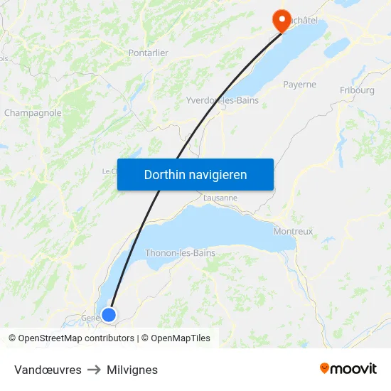Vandœuvres to Milvignes map