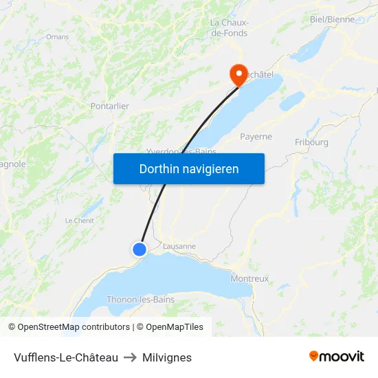 Vufflens-Le-Château to Milvignes map