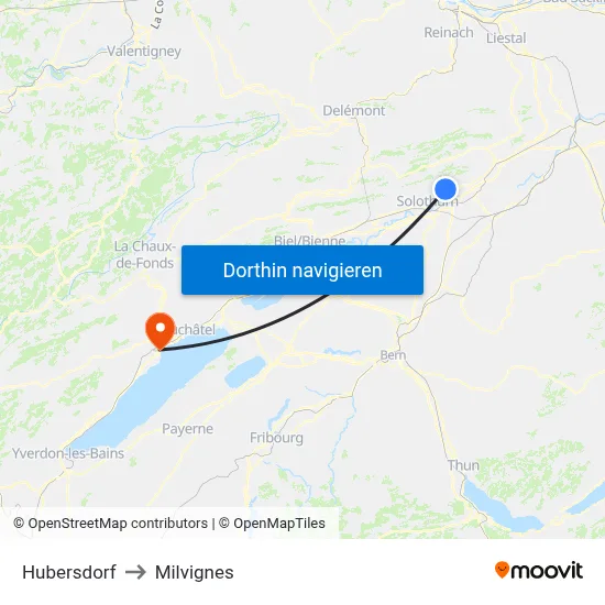 Hubersdorf to Milvignes map