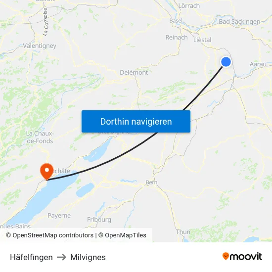 Häfelfingen to Milvignes map
