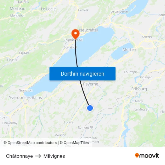 Châtonnaye to Milvignes map