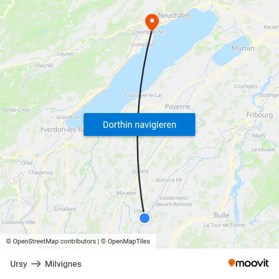 Ursy to Milvignes map