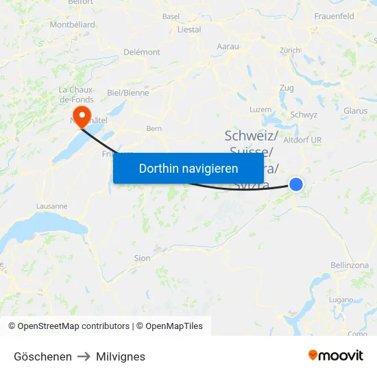 Göschenen to Milvignes map