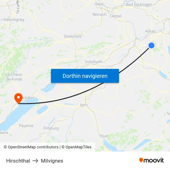 Hirschthal to Milvignes map