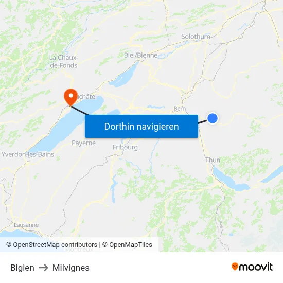 Biglen to Milvignes map