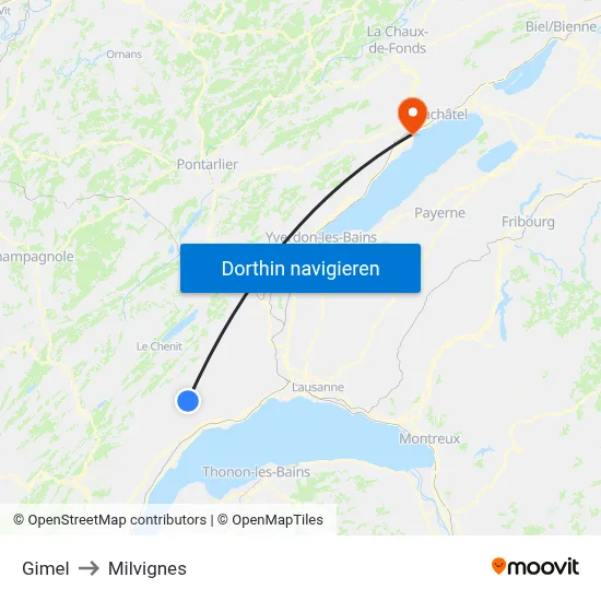 Gimel to Milvignes map