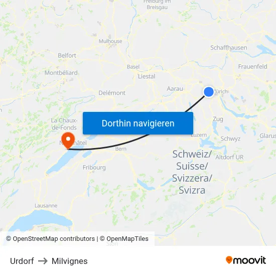 Urdorf to Milvignes map