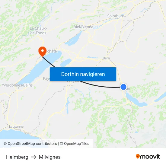 Heimberg to Milvignes map