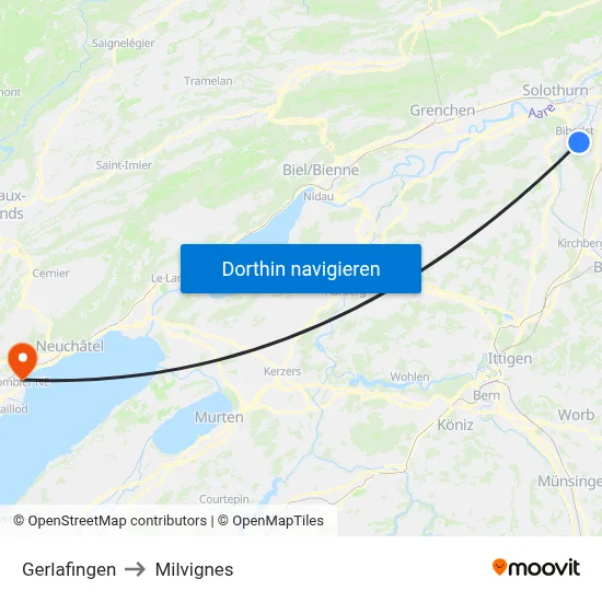Gerlafingen to Milvignes map