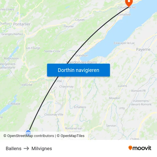 Ballens to Milvignes map