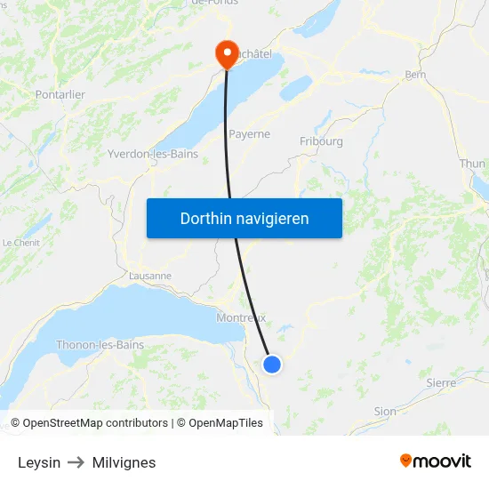 Leysin to Milvignes map
