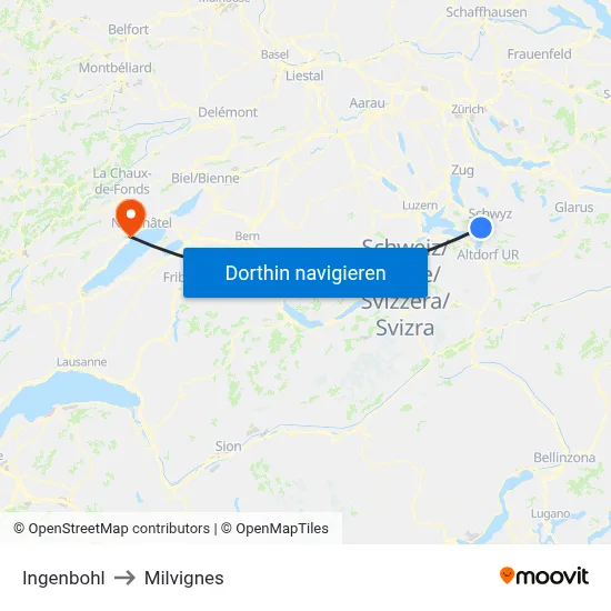 Ingenbohl to Milvignes map