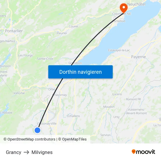 Grancy to Milvignes map