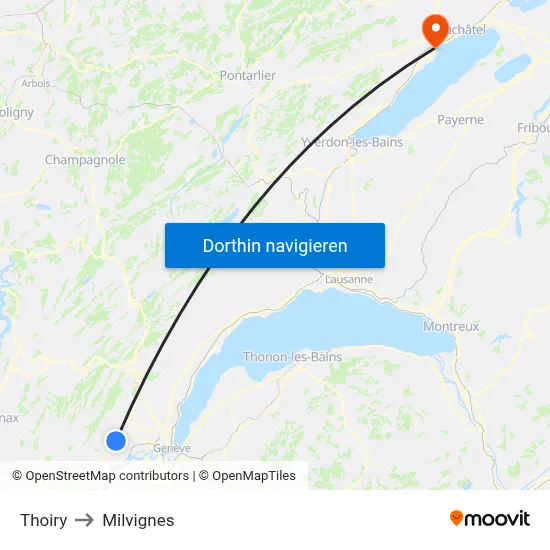 Thoiry to Milvignes map