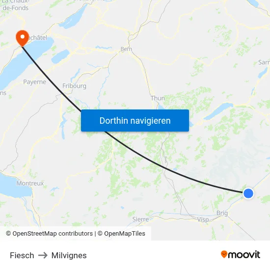 Fiesch to Milvignes map
