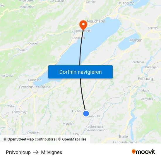 Prévonloup to Milvignes map