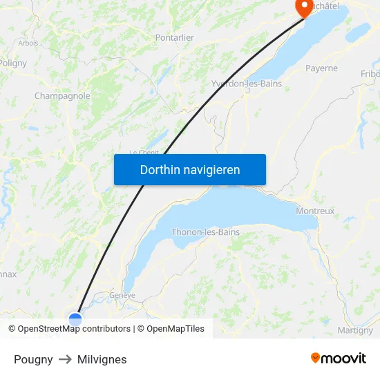 Pougny to Milvignes map