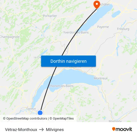 Vétraz-Monthoux to Milvignes map
