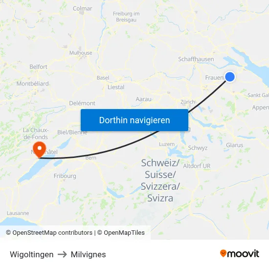 Wigoltingen to Milvignes map