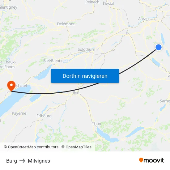 Burg to Milvignes map
