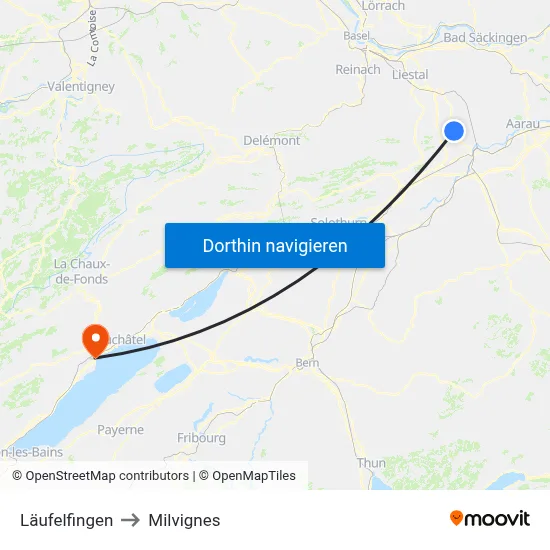 Läufelfingen to Milvignes map
