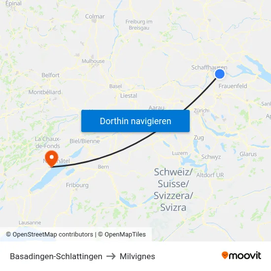 Basadingen-Schlattingen to Milvignes map