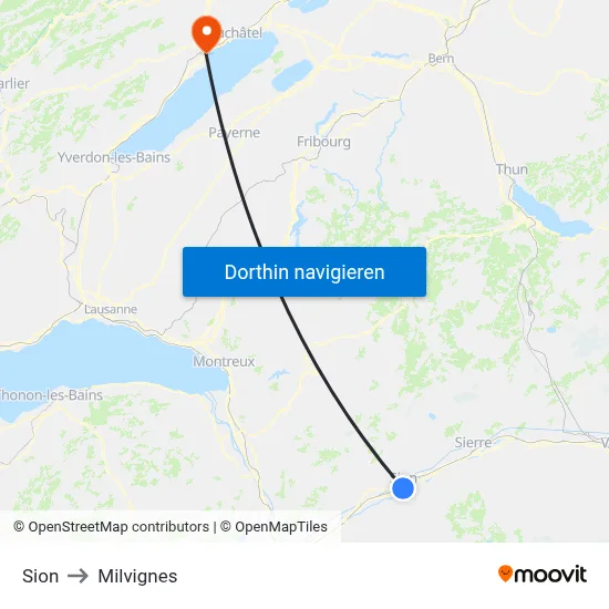 Sion to Milvignes map