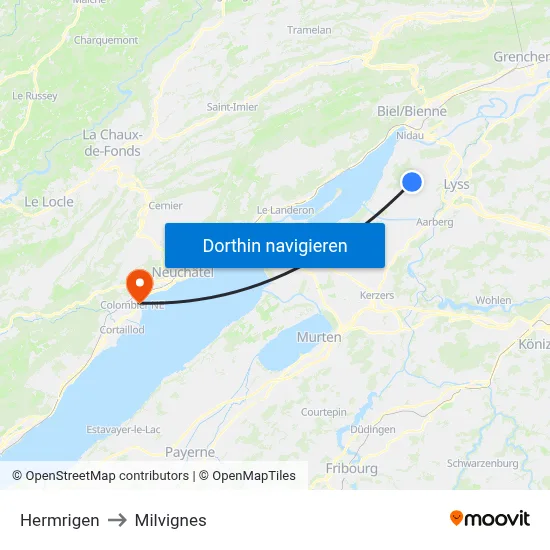 Hermrigen to Milvignes map