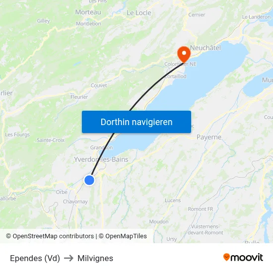 Ependes (Vd) to Milvignes map