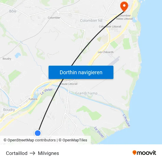 Cortaillod to Milvignes map
