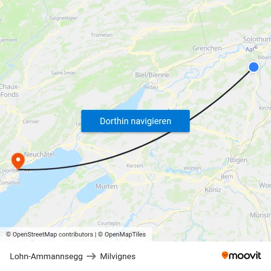 Lohn-Ammannsegg to Milvignes map
