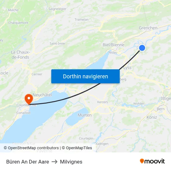 Büren An Der Aare to Milvignes map